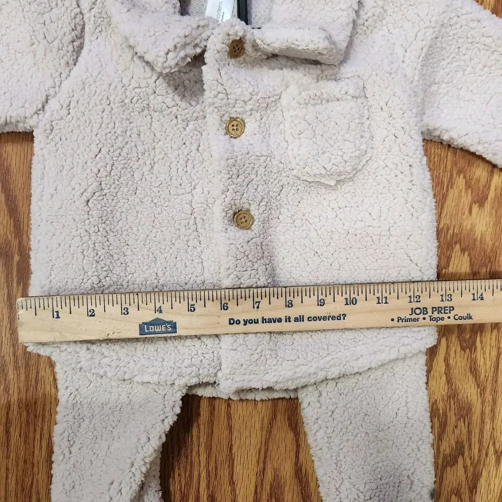New Boy Girl 18 Months Tan Microplush 2 piece Outfit Set Modern Moments Collared